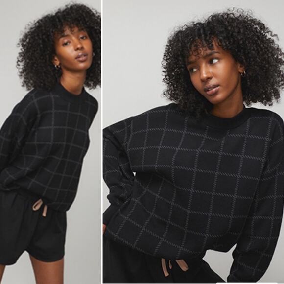 LUNYA Cozy Cotton Silk Pullover Sweater Black & Cream Windowpane Size XL NEW - Picture 7 of 7